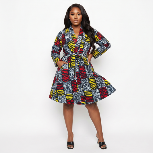 Mona-Mari Long Sleeve Art Canvas LongSleeve Wrap Dress