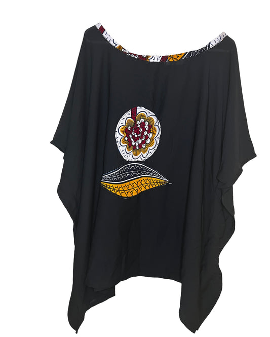 Bose Black Boubou Top with African Print Details
