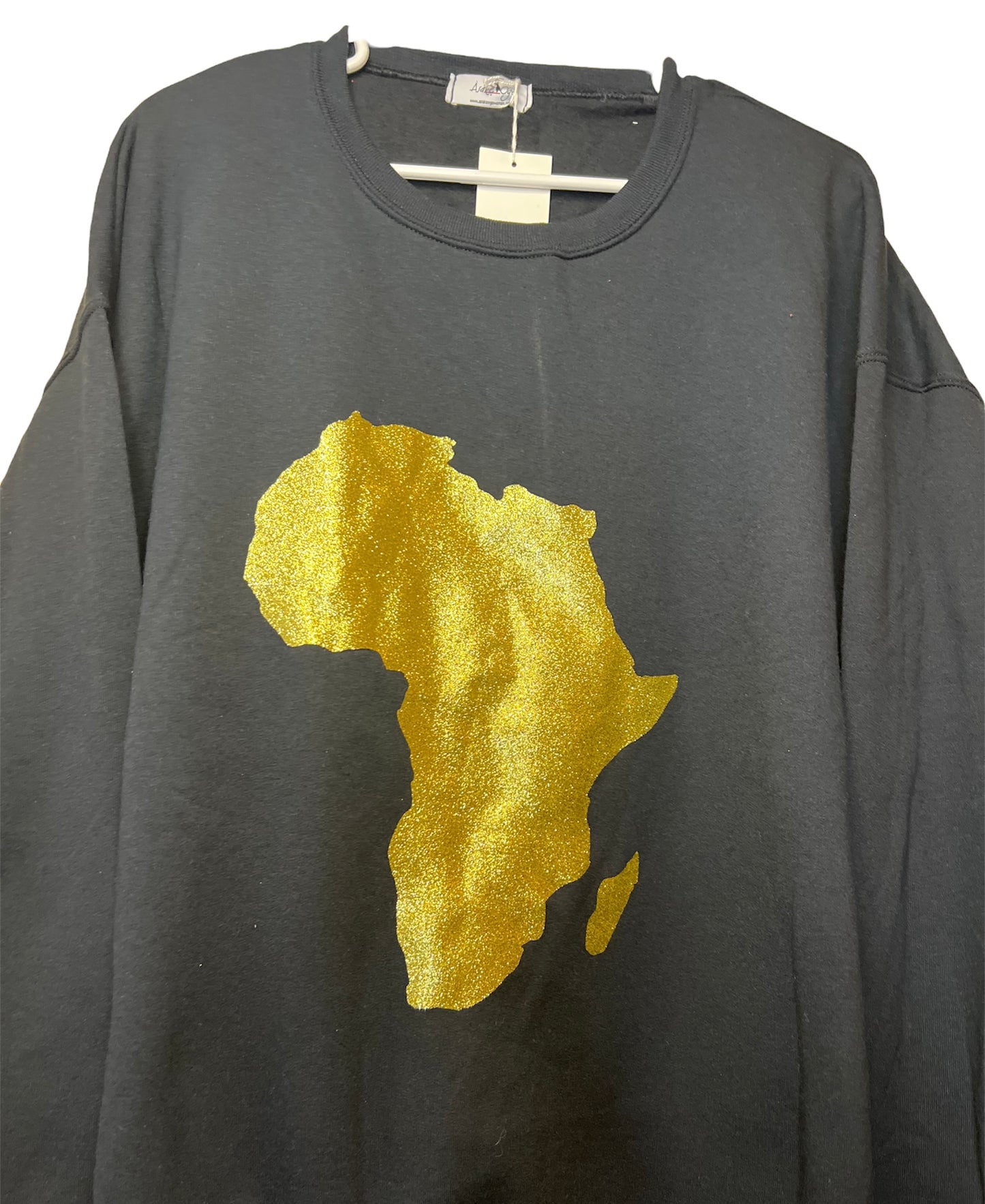 Black Long Sleeve Sweatshirt with Glitter Gold African Map