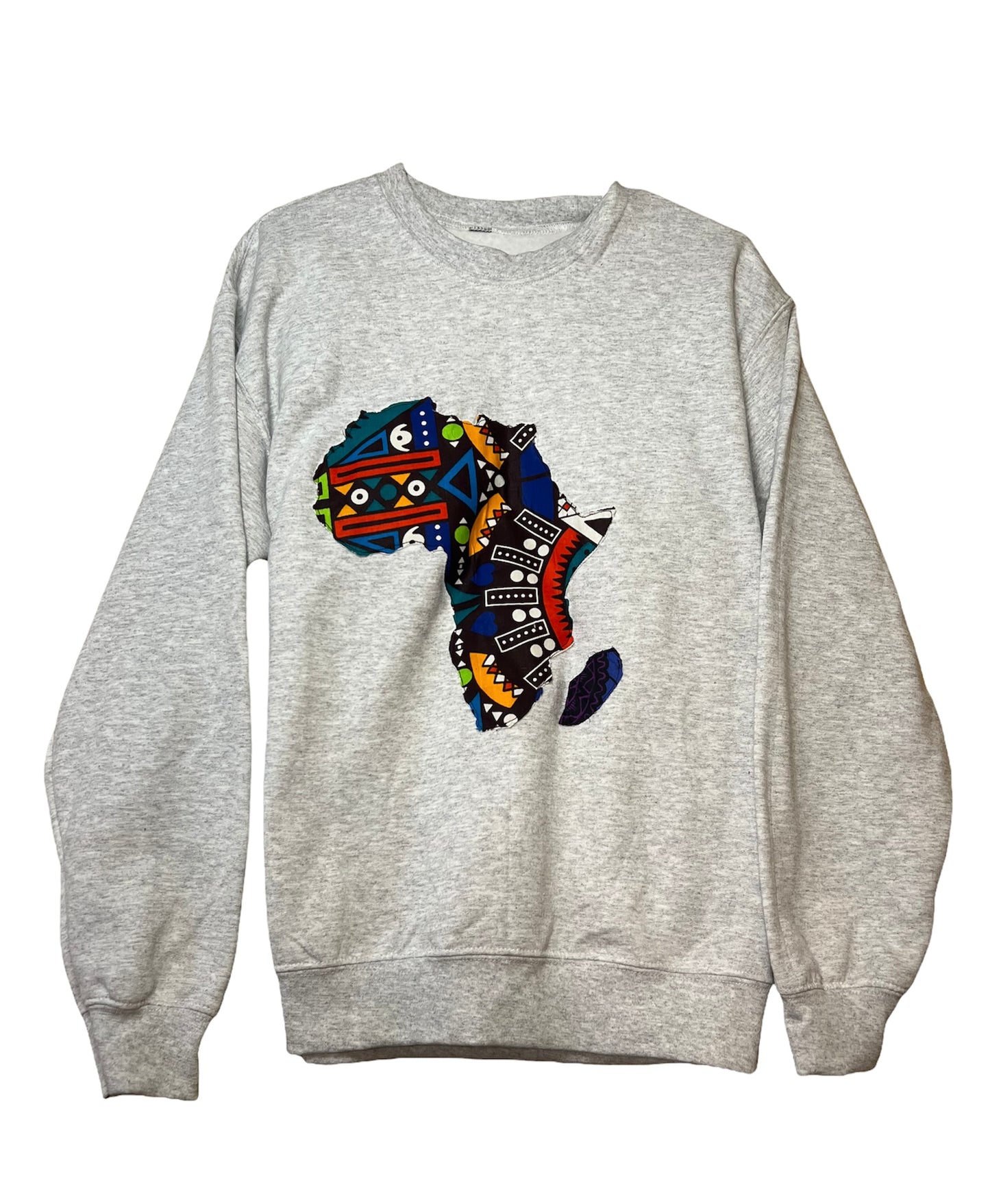 Grey Long Sleeve Sweatshirt with Vibrant Tribal Print African Map