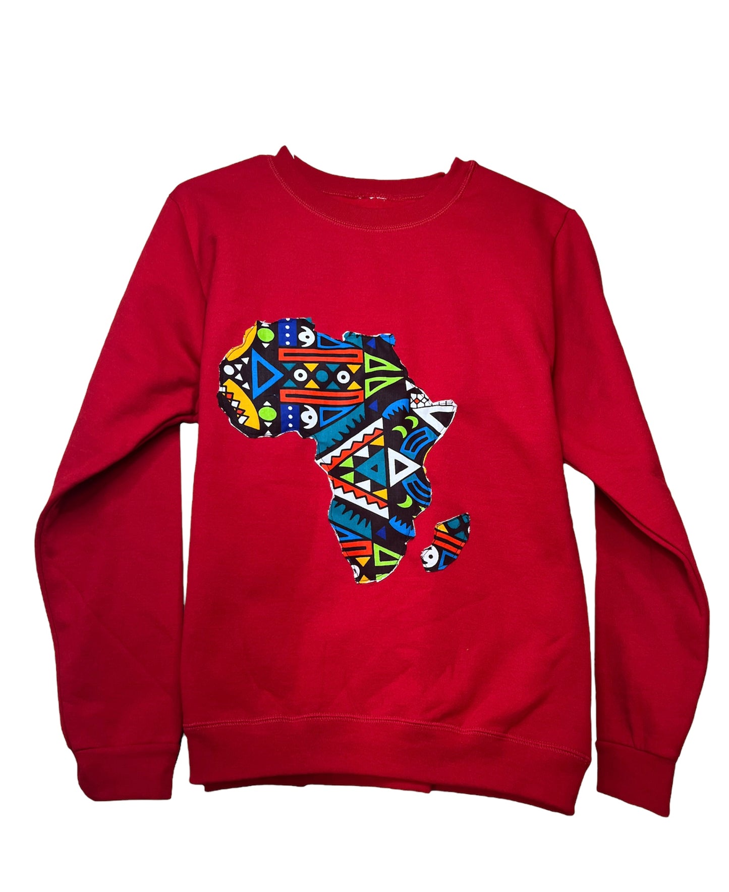 Red Long Sleeve Sweatshirt with Vibrant Tribal Print African Map
