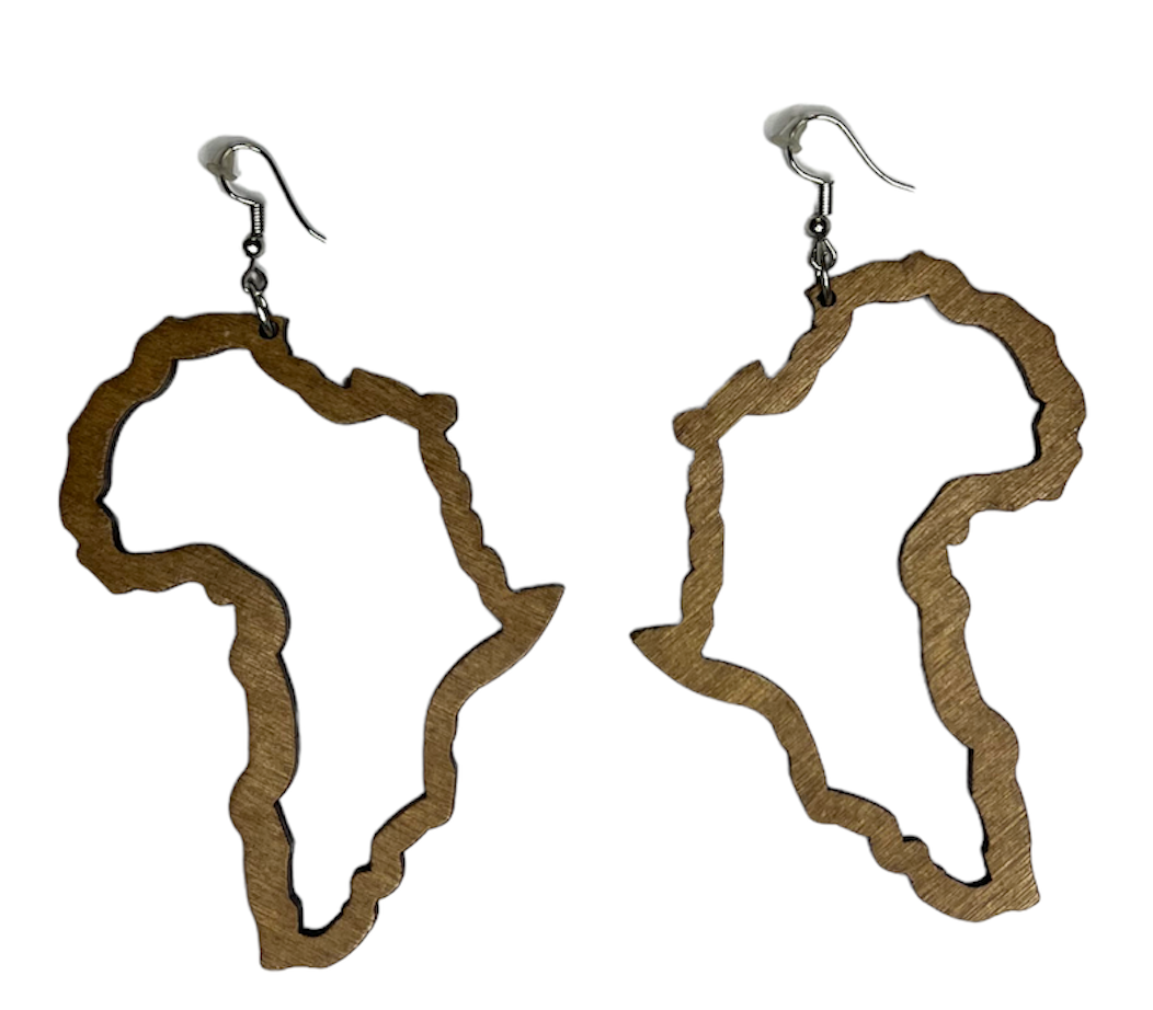 Africa Map Afrocentric Natural Wood Drop Dangle Earrings