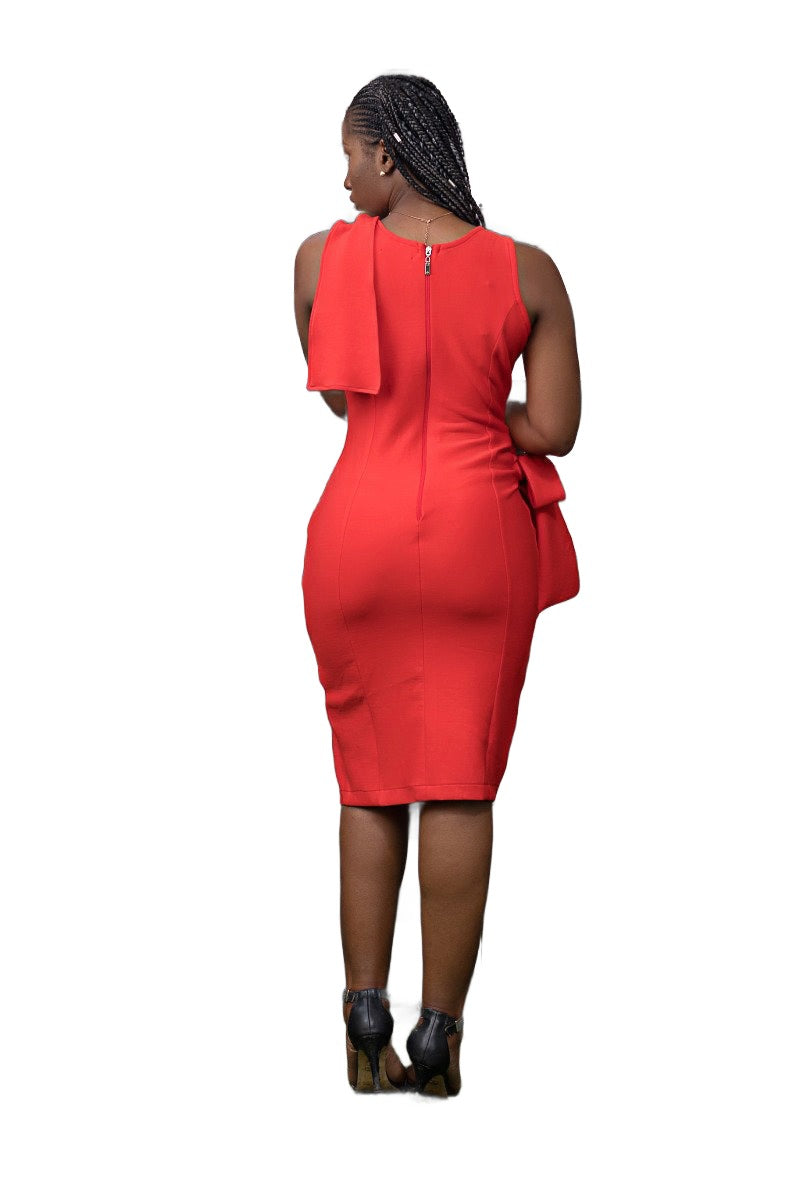 Jola Knee Length Bow Detail Side Slit Dress