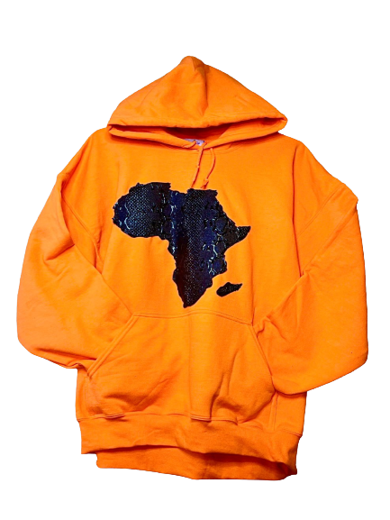 Orange Hoodie with Faux Leather Alligator Skin Africa Map