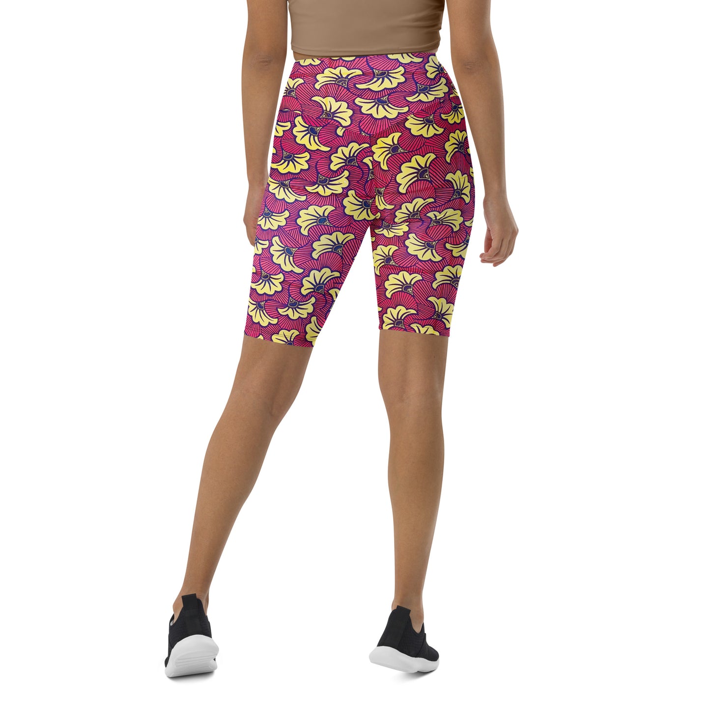 Fleur Biker Sports Workout Print Shorts With Pockets