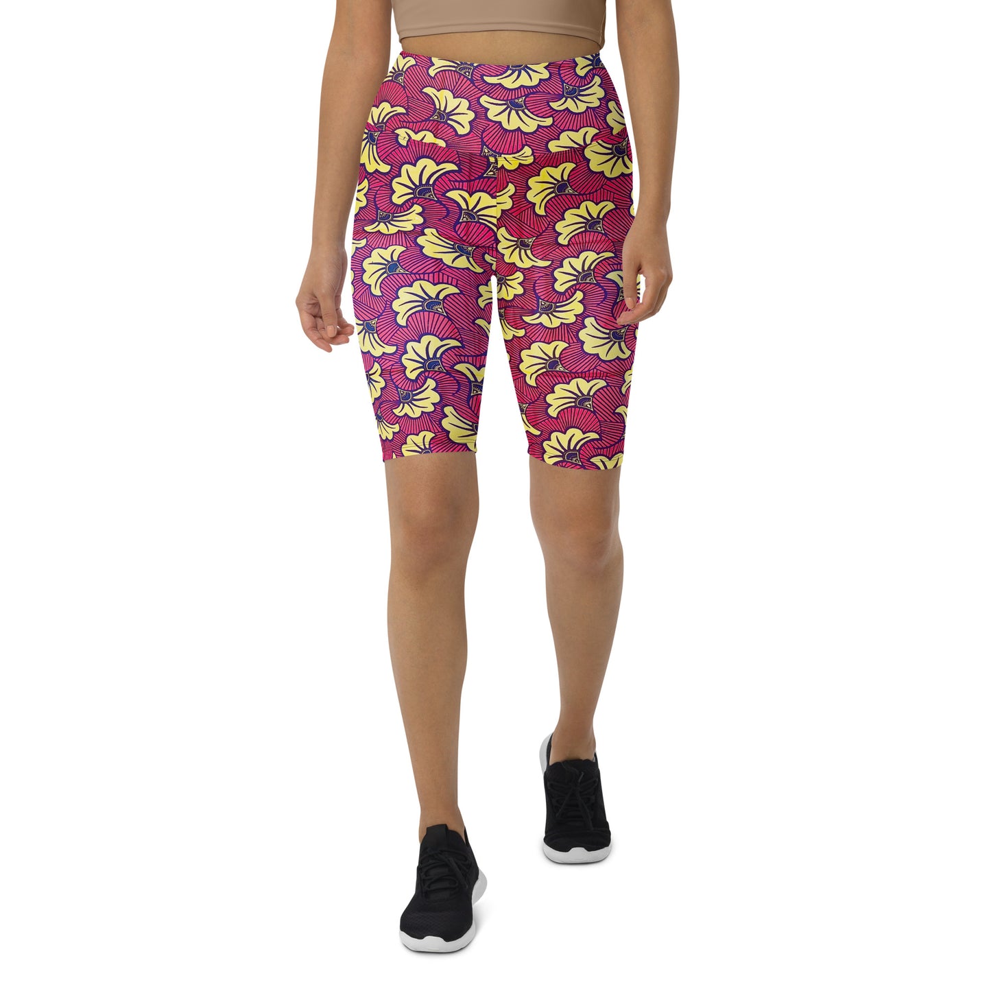 Fleur Biker Sports Workout Print Shorts With Pockets