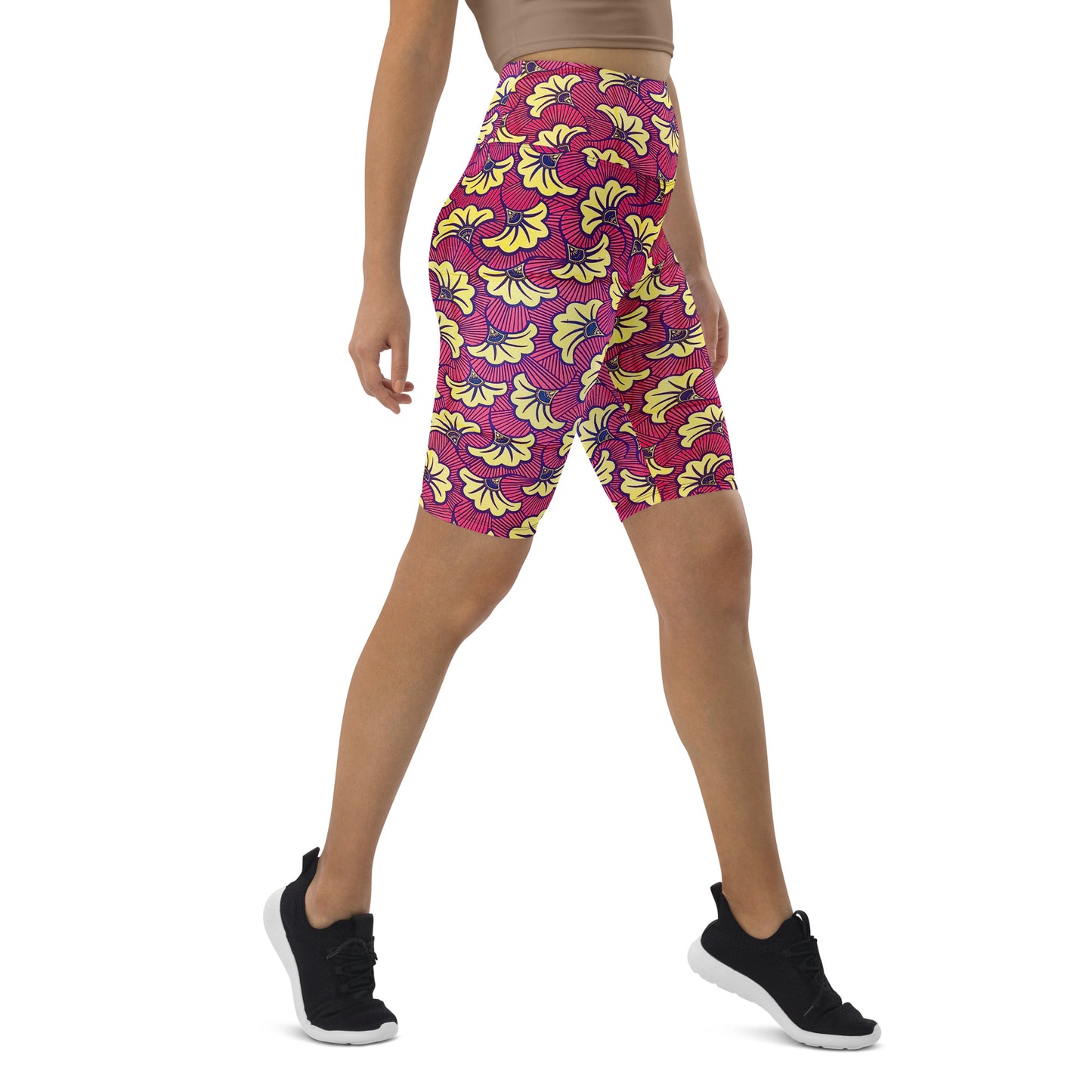 Fleur Biker Sports Workout Print Shorts With Pockets