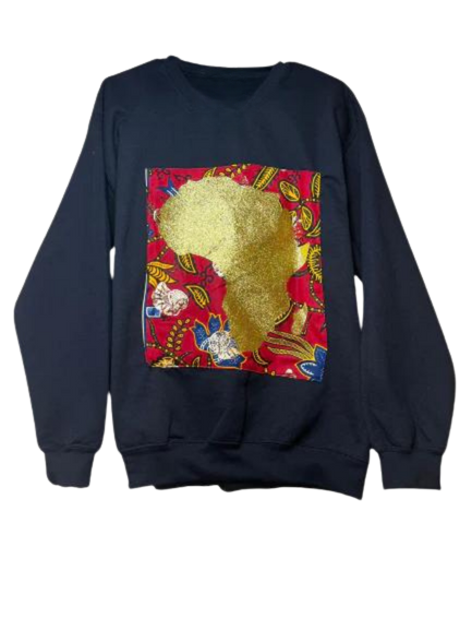 Black Sweatshirt with Gold Africa Map