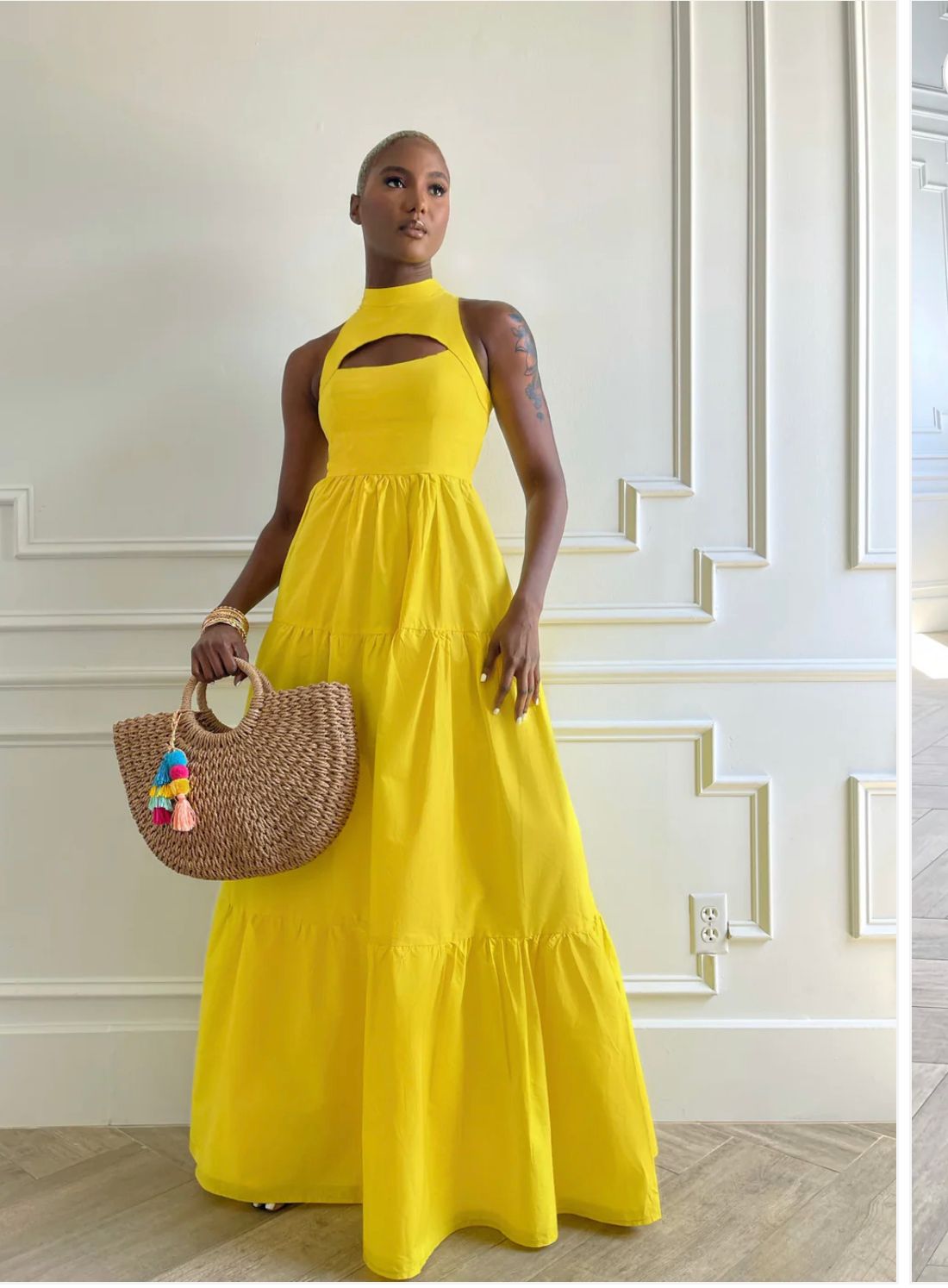 BREE Yellow Bust Cut-Out Maxi Vacation Summer Dress