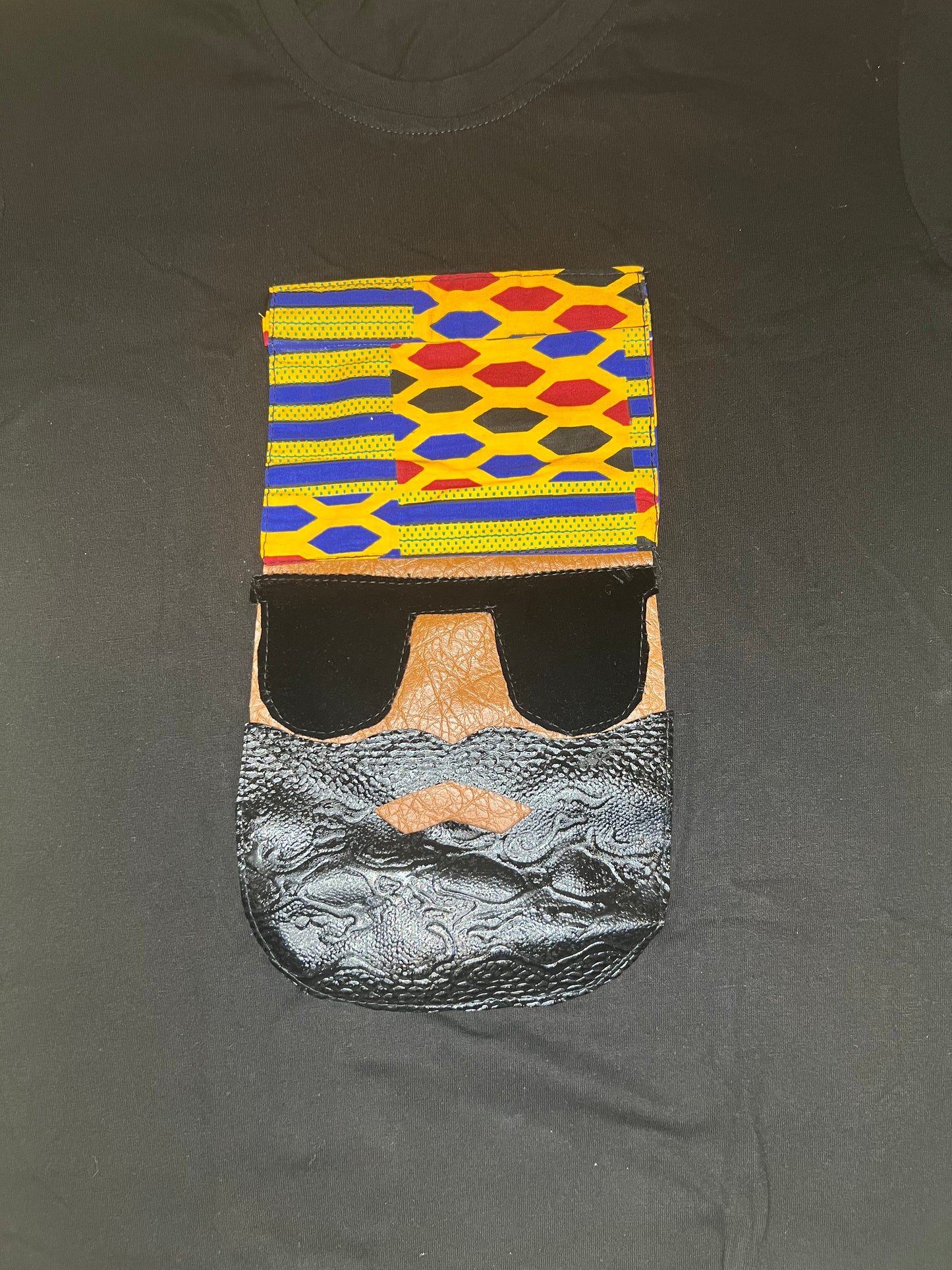 Men's Sunshades and Beard Face Yellow Kente Yoruba Fila T-Shirt