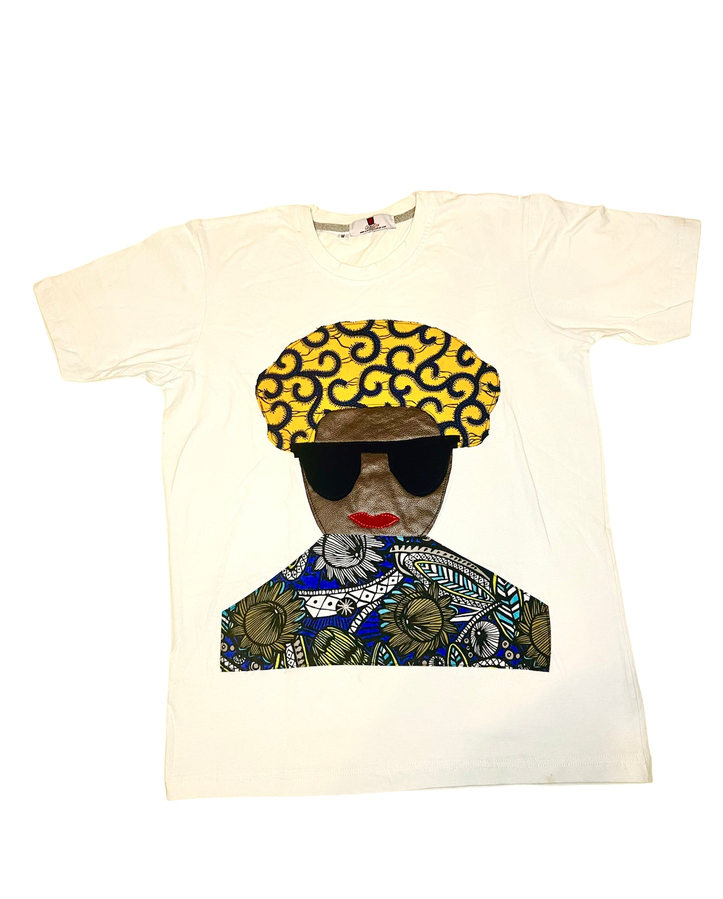 Boss Chic Tee with Ankara Bonnet and Body Wrap, Sunshades, and embossed Leather-Face.