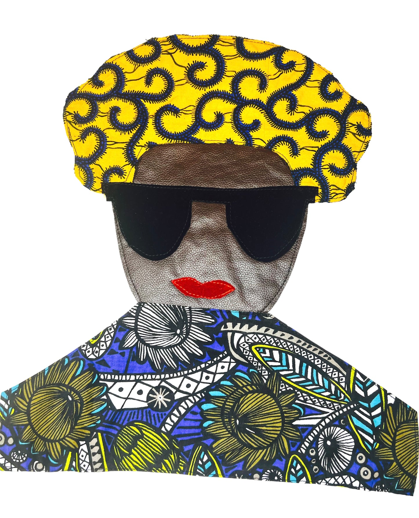 Boss Chic Tee with Ankara Bonnet and Body Wrap, Sunshades, and embossed Leather-Face.